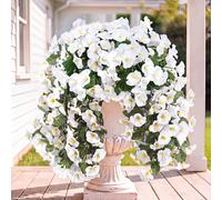Sggvecsy Artificial Fake Hanging Flowers Plants for Outdoor Outside Spring Summer Decoration 4PCS Faux Silk UV Resistant Realistic Morning Glory Trailing Vines for Home Porch Patio Balcony(White)