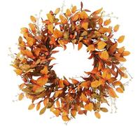 Sggvecsy Artificial Fall Wreath 21’’ Autumn Front Door Wreath with Fall Leaves Small Pumpkins Cluster of Berries for Outside Indoor Wall Window Festival Thanksgiving Fall Harvest Autumn Decor