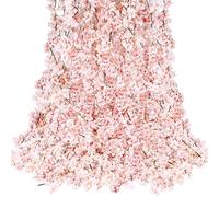 Sggvecsy Cherry Blossom Garland Artificial Cherry Flower Vines 10 Pack Hanging Silk Flowers Garland for Home Wedding Garden Party Arch Office Decor (Pink)