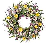 Sggvecsy Daisy and Lavender Wreath 22’’ Wildflower Spring Summer Artificial Silk Wreath for Front Door Home Wall Wedding Festival Farmhouse Holiday Decor