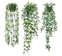 Sggvecsy Fake Hanging Plants 3 Pack Artificial Eucalyptus Fake Potted Greenery Faux Eucalyptus Mandala Vine Pea Pod for Home Indoor Outdoor Wall Garden Wedding Decor