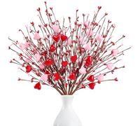 Sggvecsy Heart Shaped Berry Picks 6 Pcs Artificial Red Berry Twig Flowers Stem Branches with Red Pink Heart Valentine’s Day Gifts for Valentine’s Day Anniversary Flower Bouquets Wedding Home Decor