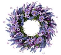 Sggvecsy Lavender Wreath for Front Door 22 Inch - Purple Daisy Spring Summer Artificial Wild Flower Greenery Leaves for All Seasons - Farmhouse Home Wall Indoor Outdoor Window Decor
