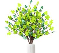 Sggvecsy St.Patrick's Day 6 Pcs Shamrock Stems Artificial Fabric Shamrock Picks Green Clover Branches for Irish St.Patrick's Day Arrangement Centerpiece Home Vase Decor