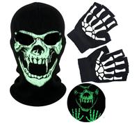 SGHE Skeleton Skull Halloween Balaclava Cap Face Mask With Gloves Glow in The Dark for Gift Game Cosplay Costume Cycling Outdoor Sporting Camping Hiking Warm