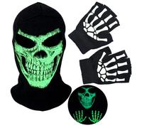 SGHE Skeleton Skull Halloween Balaclava Cap Face Mask With Gloves Glow in The Dark for Gift Game Cosplay Costume Cycling Outdoor Sporting Camping Hiking Warm