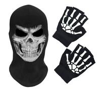 SGHE Skeleton Skull Halloween Balaclava Cap Full Face Mask for Gift Motorcycle Cycling Outdoor Sporting Camping Hiking Skiing Winter Warm With Gloves