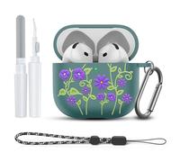 SGHLDE for AirPods 4th Generation Case Cover, Flora Engraved Protective Silicone Case with Cleaner Kit & Keychain & Lanyard (Pine Green)