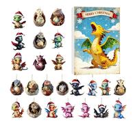 Sghtil Christmas Countdown Calendar | 2D Dinosaur 24 Days Home Decor - 2025 Fun Dragon Figures Christmas Decorations | for Tree Door Window Office Living Room Bedroom Holiday Kids Teens Adults