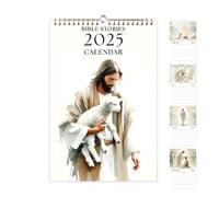 Sghtil Wall Calendar 2025-2026,12 Months Wire-Binding Wall Calendar with Hook | Planner Paper Christian Bible Stories Hangable Home Decor for Classroom Dorm Home School Office Room