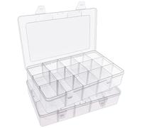 SGHUO 2 Pack 15 Girds Clear Plastic Organizer Box Storage for Washi Tape Tackle Box Jewelry Crafts Organizer, Container with Adjustable Dividers