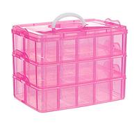 SGHUO 3-Tier Pink Craft Storage Container Box, Stackable Organizer Box with Dividers for Art Supplies, Beads, Washi Tapes, Seed, Hair Accessories, Nail, 9.5X6.5X7.2in