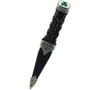 Sgian Dubh Irish Shamrock - Polished Celtic Knot Dagger with Safety Blade, Kilt Accessory