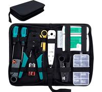 SGILE 12-in-1 RJ 45 Crimping Tool Kit, Pass Through Crimper & Stripper for Cat5/Cat6, All-in-One Ethernet Network Repair Set for Computer Maintenance with LAN Cable Tester, Screwdrivers & Connectors