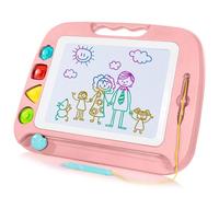 SGILE Large Magnetic Drawing Board - 4 Colors 16×13in Doodle Pad with 4 Stamps for Toddlers, Learning Toy Board Etch Sketch Gift for 36+ Month Kids Girls Boys, Light-Pink