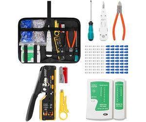 SGILE Network Tool Kit, RJ45/RJ11/RJ12 Crimping Tool for Cat5/Cat6 | Cable Tester with 50 Connectors, Wire Stripper & Cutter for LAN Cable Termination, RJ45 Plugs & Computer Maintenance