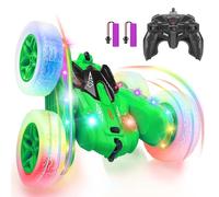 SGILE Remote Control Stunt Car With Sides Light Strip and Headlights, 2.4Ghz Double Sided 360 Flips Rotating RC Toy for Boys Girls Birthday Gift, Green