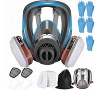 SGIXBE Full Face Respirator Mask, Reusable with Replaceable Filters, Anti-fog, Black, Silicone, for Welding, Spray Painting, Chemical Handling (Full Face+10 filter+5 Gloves)
