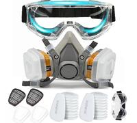 SGIXBE Full Face Respirator Mask, Reusable with Replaceable Filters, Anti-fog, Black, Silicone, for Welding, Spray Painting, Chemical Handling (half face + 20 filter cotton +glasses)