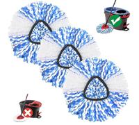 Sgizoku 3 Pack Blue Microfiber Mop Head for Viledar H2PrO Spin Mop Refills - RinseClean 2 Tank System