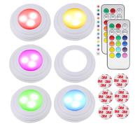 Sgizoku 6Pack Kitchen Under Cabinet Lights with 2 Remote Controller,Battery Powered LED Wireless Under Cupboards Push Lights with Timer & Dimmable,Stick on Cupboard Puck Light,13 Colors