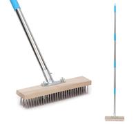 Sgizoku 70.8Inch Garden Brushes with Long Handle,Stainless Steel Wire Broom,Stiff Metal Bristle Deck Scrub Brush,4 Section Detachable Pole,Outdoor Floor Scrub Brush for Cleaning Moss Algae Weed
