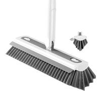 Sgizoku Floor Angled Grout Scrub Brush with Squeegee 3 in 1,Adjustable Long Handle Floor Scrubber Cleaner Brush 30cm for Scrubbing Deck, Tile, Garage, Patio, Concrete, Rug, Shower Bathroom