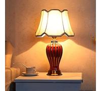 SGKOMN 18.9" Chinese Style Orange Ceramic Table Lamp Bedroom Bedside Lamp Large Oriental Ceramic Table Lamp With Pleated Bell Shape Lamp Shade-B