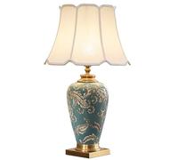 SGKOMN 28.4In Height Green Ceramic Led Table Lamp Chinese Oriental Hand Painted Ceramic Table Lamps Bedside Desk Lamp Bedroom Bedside Table Lamps For Living Room Office