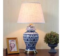 SGKOMN Ceramic Table Lamp Chinese Style Fabric Mandarin Brass Base Desk Light Style Suitable Compatible With All Living Rooms And Bedrooms,For Living Room-Bianco