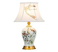 SGKOMN Chinese Applique Ceramic Table Lamp Desk Lamps European Style Living Room Bedroom Bedside Desk Nightstand Lamp With Embroidered Lampshade For Corridor Aisle