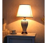 SGKOMN Chinese Style Painted Flower Ceramics Table Lamp, Creative White Glazed Vase Bedroom Desk Lamp, Large Oriental Bedroom Bedside Lamp, Home Office Desk Nightstand Lamp-B