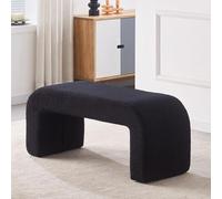 SGKOMN Contemporary Black Upholstered Bench with Modern Fuzzy Fabric Seat Stylish End of Bed or Vanity Stool for Living Room, Bedroom, or Entryway Large, Black-Small