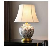 SGKOMN Desk Lamps For Reading Hand Painted Floral Ceramic Table Lamp Brass Base Desk Lamp With Drum Shade Decor Chinese Traditional Lamps For Living Room-B-Dimmer
