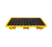 SGKOMN Drum Containment Spill Pallet, Spill Containment Pallet, Outlet Modular Oil Drum Capacity Pallet with Drain, Industrial Safety Stackable Grating Tray for Factory G, Yellow-1pcs-51.2x26.8x5.9IN