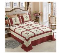 SGKOMN Floral Cotton Quilt Set 3/4pcs Patchwork Bedspread on The Bed Linen Quilted Duvet Cover Blanket Coverlet Plaid Padded Bed Cover,All Season Comforter, Red-3pcs Set