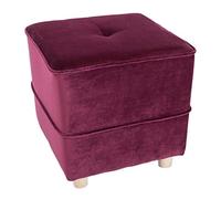 SGKOMN Footstool Ottoman,Square Cube Footrest Tufted Upholstered Velvet Solid Wood Seat Chair Vanity Stool for Living Room Bedroom, Red-16x16x16inch
