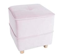 SGKOMN Footstool Ottoman,Square Cube Footrest Tufted Upholstered Velvet Solid Wood Seat Chair Vanity Stool for Living Room Bedroom, Pink-16x16x16inch