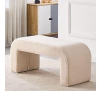 SGKOMN Fuzzy Upholstered Bench Modern Small Arched Design in Khaki Fabric for Living Room Bedroom Entryway End of Bed Vanity Stools, Beige-Large