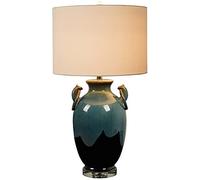 SGKOMN Green And Black Double Ear Ring Ceramic Table Lamp, Cloth Lampshade, Acrylic Base, E27, Bedroom Bedside Lamp, Living Room, Room Table Light, Decoration