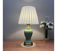 SGKOMN Ice Crack Ceramic Table Lamp For Living Room Bedroom Office, Emerald Green Ceramic Glaze Desk Lamps, Country Villa Style Cloth Art Lampshade-A