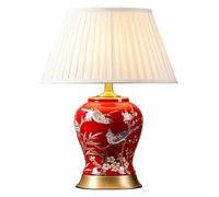 SGKOMN Table Lamp Porcelain With Red Glaze Bedroom Bedside Lamp Large Oriental Ceramic Table Lamp,For Living Room