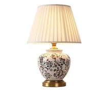 SGKOMN Table Lamp Table Lamps For Living Room Hand Painted Floral Ceramic Table Lamp Brass Base Desk Lamp With Drum Shade Decor Chinese Traditional Bedside Lamps Lamp For Bedroo-A-Push button