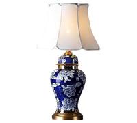 SGKOMN Traditional Ginger Ceramic Led Table Lamp Hand-Painted Blue And White Floral Bedside Desk Nightstand Lamp For Living Room Bedroom House Bedside