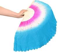 SGLDXQVZJHM Veil Silk Fan- Faux Dance Fan Gradient Colour Performance Suitable For Belly Oriental Egyptian(Blueleft)