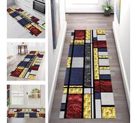 SGLGSTORE Carpet Runners for Hallways Non Slip Washable Runner Rug Long Polyester Doormat Black Blue Red Kitchenrunner Anti-stain Hall 70X120CM Rugrunners Bedroom Living Room Corridor Floor Mat