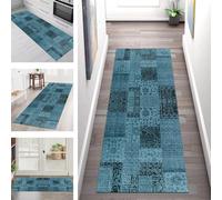 SGLGSTORE Carpet Runners for Hallways Non Slip Washable Runner Rug Long Polyester Doormat Blue Kitchenrunner Anti-stain Hall 60X450CM Rugrunners Bedroom Living Room Corridor Floor Mat