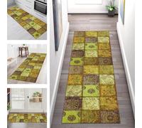 SGLGSTORE Carpet Runners for Hallways Non Slip Washable Runner Rug Long Polyester Doormat Yellow Brown Green Kitchenrunner Anti-stain Hall 80X100CM Rugrunners Bedroom Living Room Corridor Floor Mat