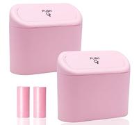 SGLRT Car Bin with Lid - 2 Packs Mini Leakproof Car Trash Can with 40pcs Trash Bags - Vehicle Garbage Can Organizer and Storage for Front Back Seat Accessories for Auto Office Bedroom Home(Pink)