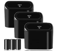 SGLRT Car Bin with Lid - 3 Packs Mini Leakproof Car Trash Can with 60pcs Trash Bags - Vehicle Garbage Can Organizer and Storage for Front Back Seat Accessories for Auto Office Bedroom Home(Black)